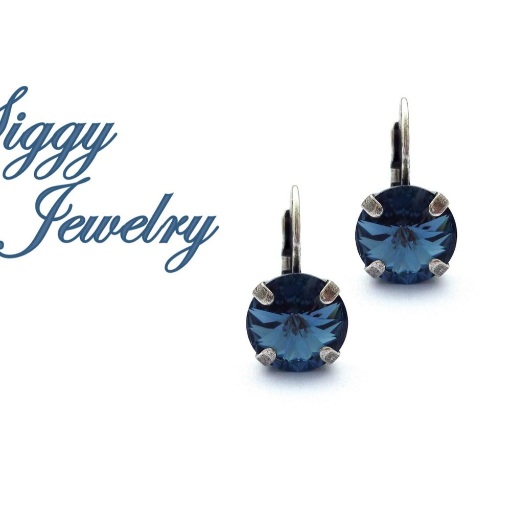 Swarovski Crystal Denim Blue Rivoli Drop Earrings